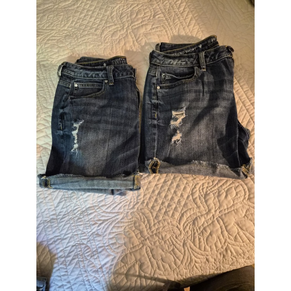 (2) Jennifer Lopez Women's Distressed Boyfriend Denim Shorts Dark Wash Cuffed 2